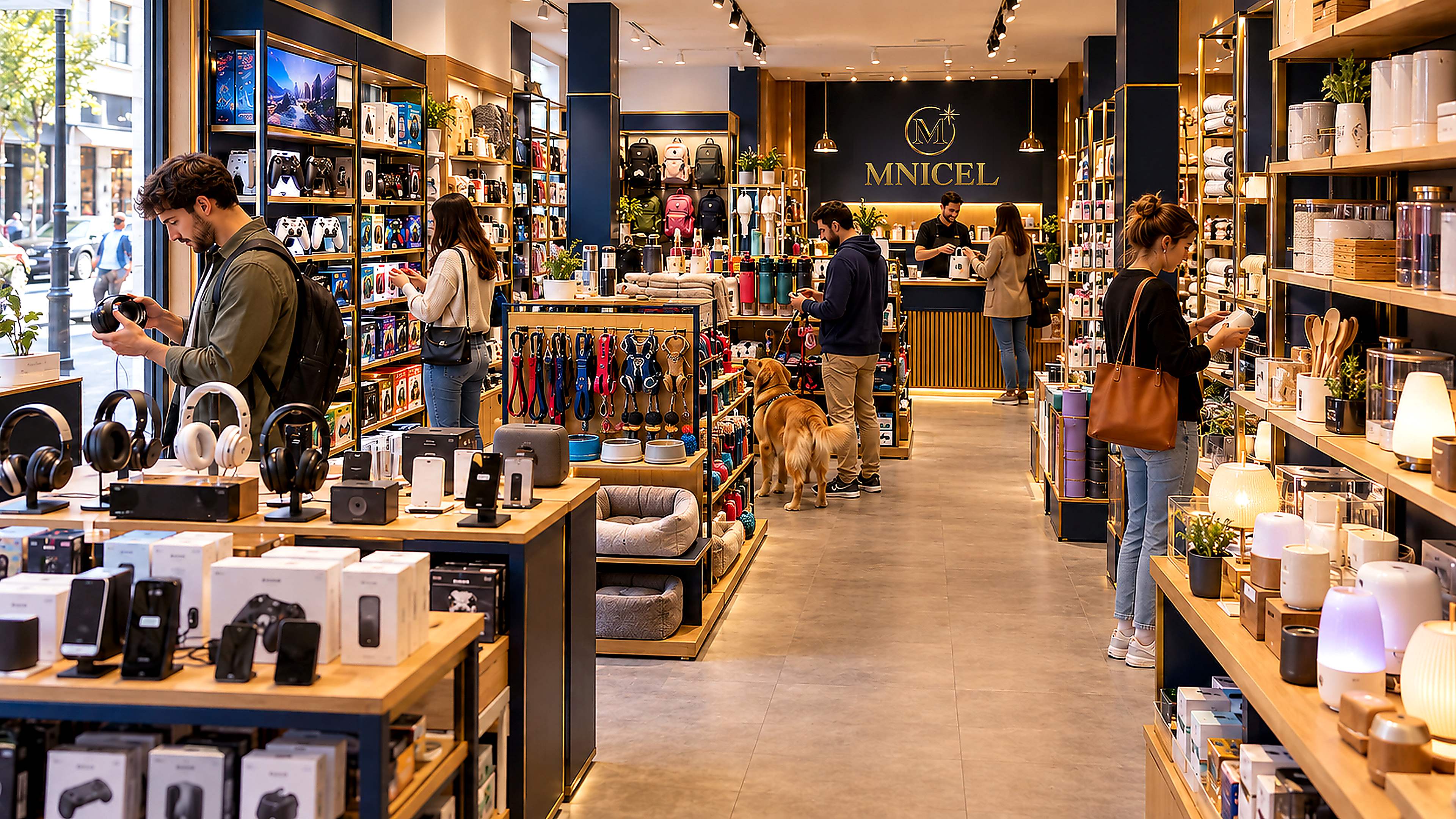 Intérieur de la boutique MNICEL 4K UHD avec logo officiel (M)★ MNICEL